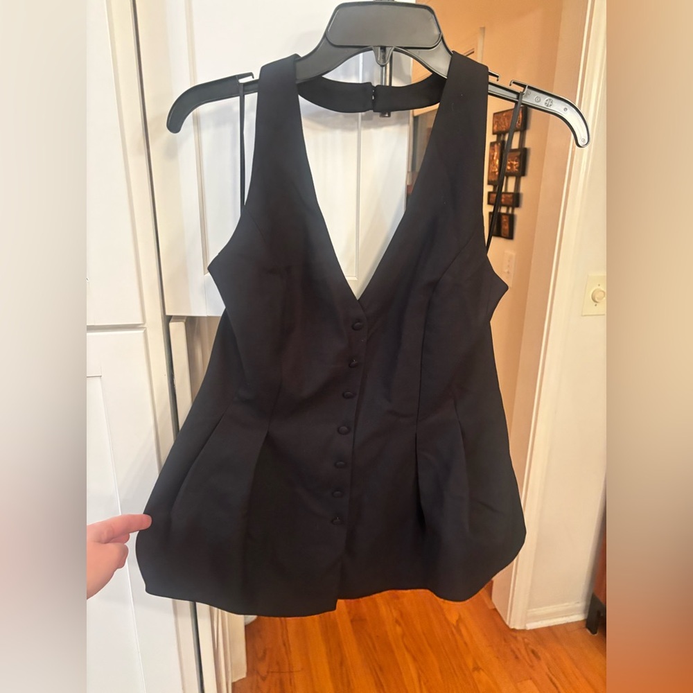 new Reformation Auli pleated button halter top in black - Picture 7 of 7